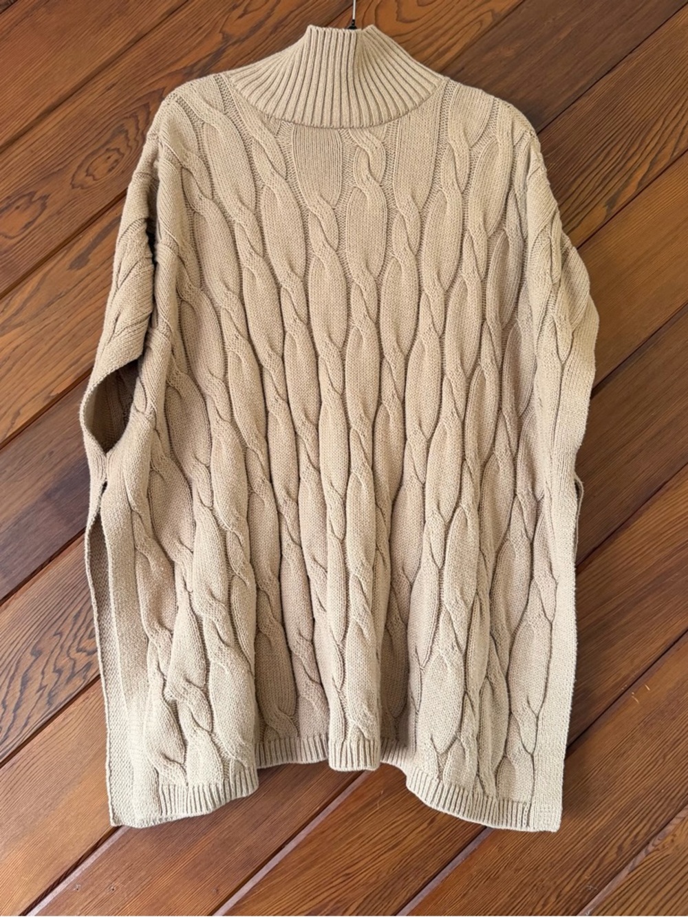Eileen Fisher Cable Knit Sweater Vest S/M Oatmeal Organic Cotton Alpaca Poncho